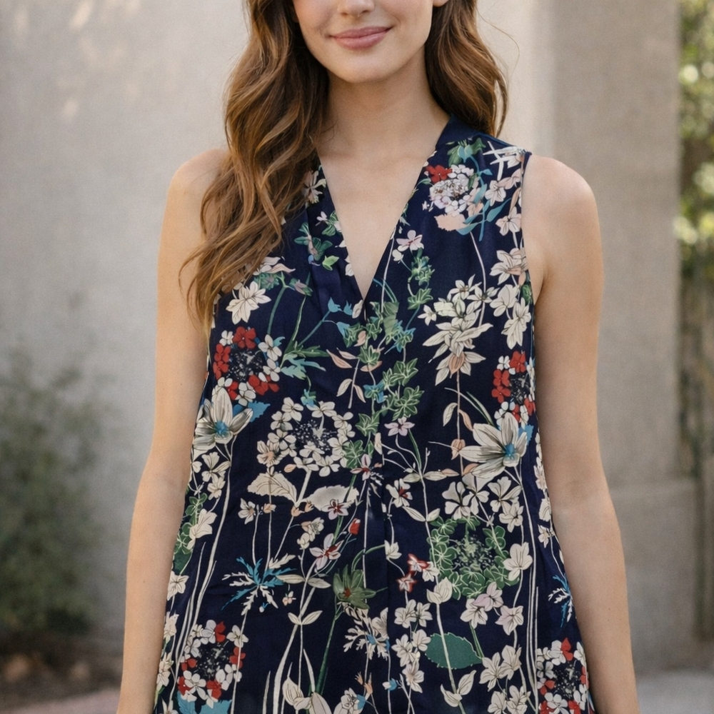 Mario Serrani Sleeveless Floral Ladies V Neck Top Size Large